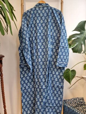Men’s Cotton Kimono - Regal Indigo Stonewash Blue Mini Motifs - Image 4