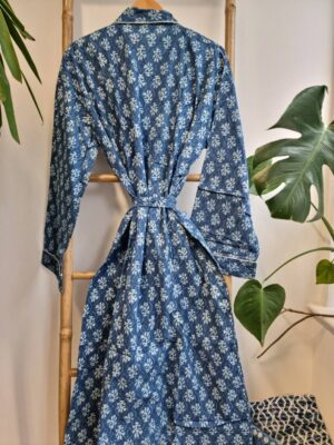 Men’s Cotton Kimono - Regal Indigo Stonewash Blue Mini Motifs - Image 6