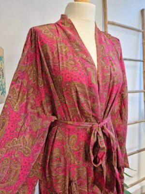 New Silk Sari Boho Kimono in Hot Pink Paisley - Image 2