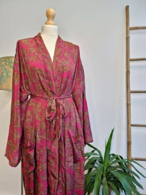 New Silk Sari Boho Kimono in Hot Pink Paisley - Image 4