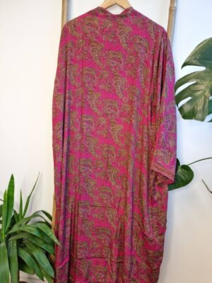 New Silk Sari Boho Kimono in Hot Pink Paisley - Image 5