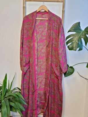 New Silk Sari Boho Kimono in Hot Pink Paisley - Image 6