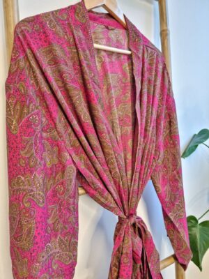 New Silk Sari Boho Kimono in Hot Pink Paisley - Image 7