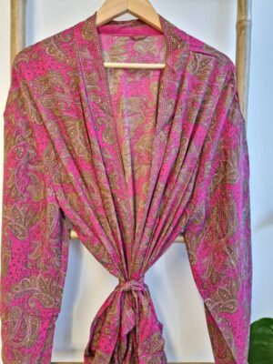 New Silk Sari Boho Kimono in Hot Pink Paisley - Image 8
