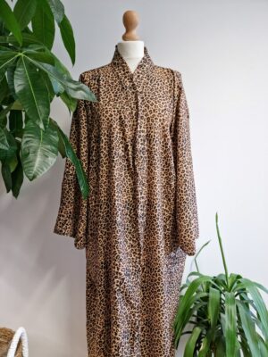 New Silk Sari Boho Kimono in Leopard Beige Black - Image 6