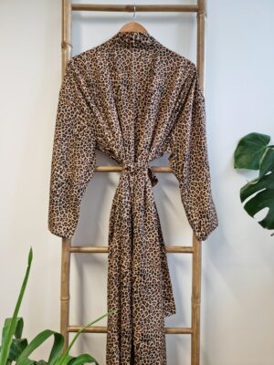 New Silk Sari Boho Kimono in Leopard Beige Black - Image 7