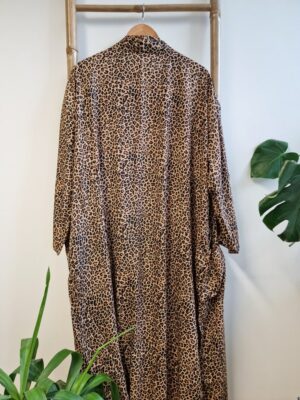 New Silk Sari Boho Kimono in Leopard Beige Black - Image 8