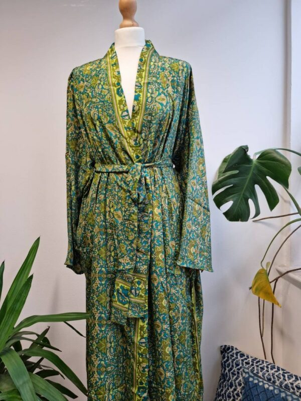 New Silk Sari Boho Kimono- Persian Aqua Turquoise Lime