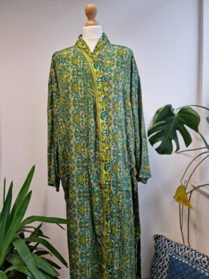 New Silk Sari Boho Kimono- Persian Aqua Turquoise Lime - Image 5