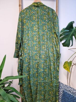 New Silk Sari Boho Kimono- Persian Aqua Turquoise Lime - Image 7