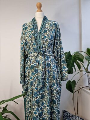 New Silk Sari Boho Kimonoin White Aqua - Image 4