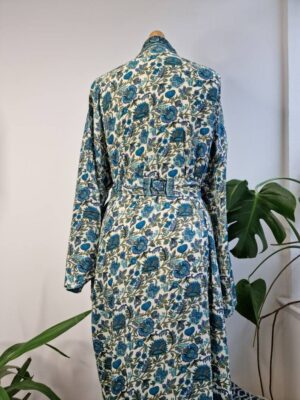 New Silk Sari Boho Kimonoin White Aqua - Image 5