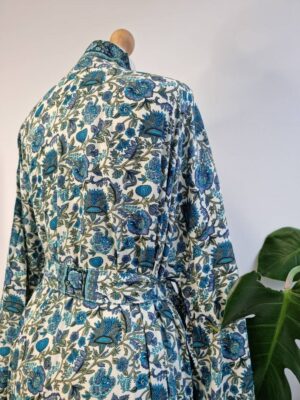 New Silk Sari Boho Kimonoin White Aqua - Image 6