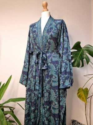 New Silk Sari Boho Kimono- Navy Romance Blue - Image 3