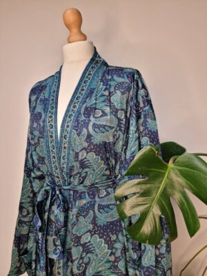 New Silk Sari Boho Kimono- Navy Romance Blue - Image 6