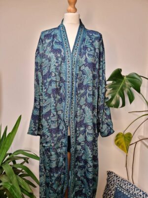 New Silk Sari Boho Kimono- Navy Romance Blue