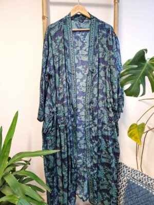New Silk Sari Boho Kimono- Navy Romance Blue - Image 7