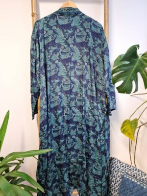 New Silk Sari Boho Kimono- Navy Romance Blue - Image 8