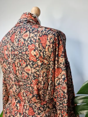 New Silk Sari Boho Kimono- Oriental Persian Black Red Beige Gold - Image 4