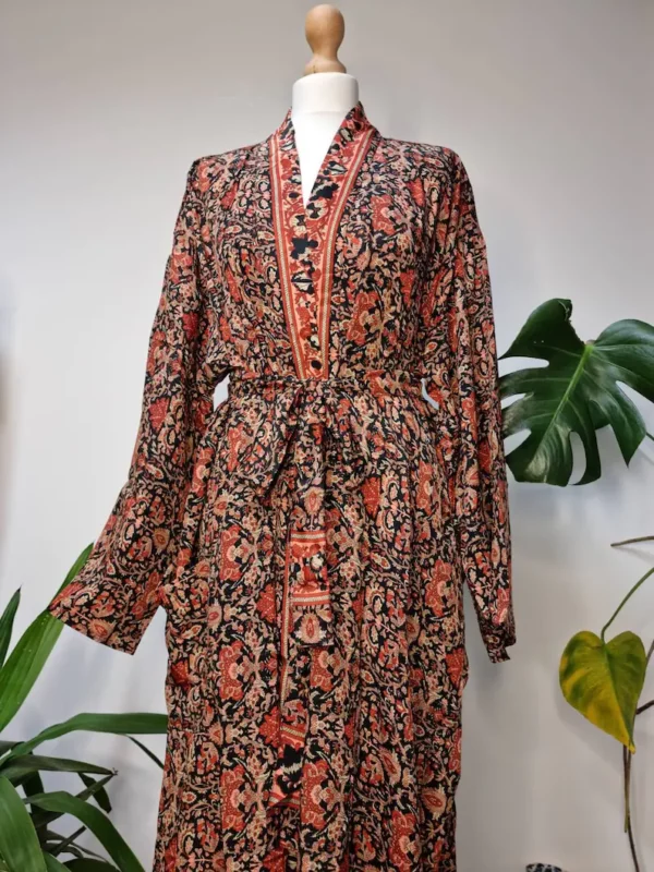 New Silk Sari Boho Kimono- Oriental Persian Black Red Beige Gold
