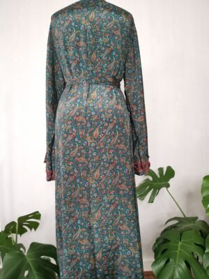 New Silk Sari Boho Kimono- Green, Red, & Paisley - Image 6