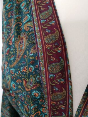 New Silk Sari Boho Kimono- Green, Red, & Paisley - Image 4