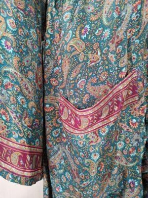 New Silk Sari Boho Kimono- Green, Red, & Paisley - Image 7