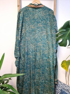 New Silk Sari Boho Kimono-Persian Deep Aqua Turquoise - Image 6