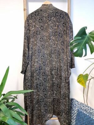 New Silk Sari Boho Kimono- Oriental Persian Black Rose Beige - Image 6