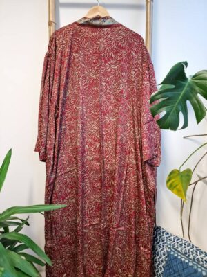 New Silk Sari Boho Kimono-Persian Red Beige Gold - Image 6
