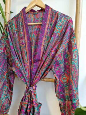 New Silk Sari Boho Kimono Persian Muti shade look - Image 9