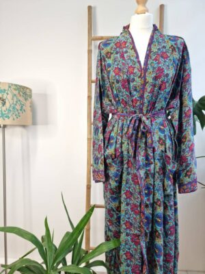 New Silk Sari Boho Kimono in Aqua Turquoise - Image 4