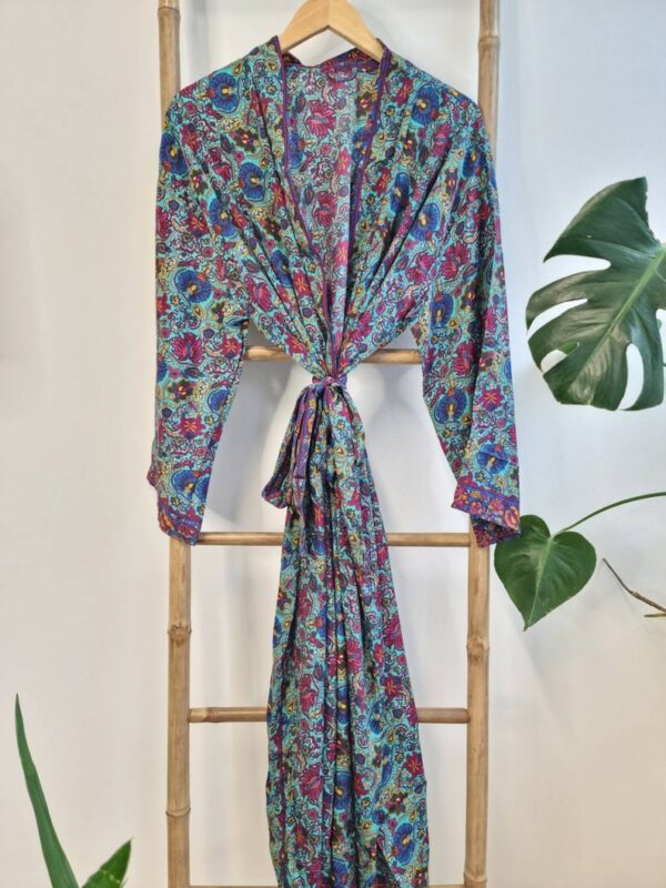 New Silk Sari Boho Kimono in Aqua Turquoise