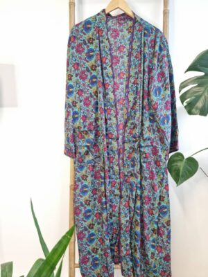 New Silk Sari Boho Kimono in Aqua Turquoise - Image 7