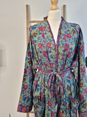 New Silk Sari Boho Kimono in Aqua Turquoise - Image 8