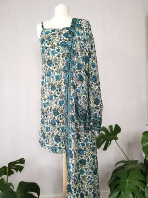 New Silk Slip Dress Kimono in White Turquoise - Image 2