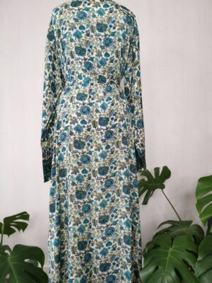 New Silk Slip Dress Kimono in White Turquoise - Image 5