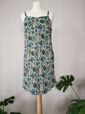 New Silk Slip Dress Kimono in White Turquoise - Image 6