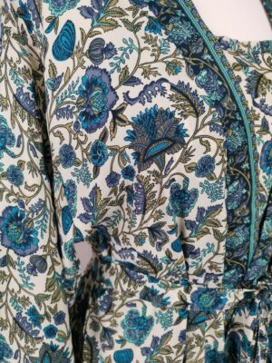 New Silk Slip Dress Kimono in White Turquoise - Image 8