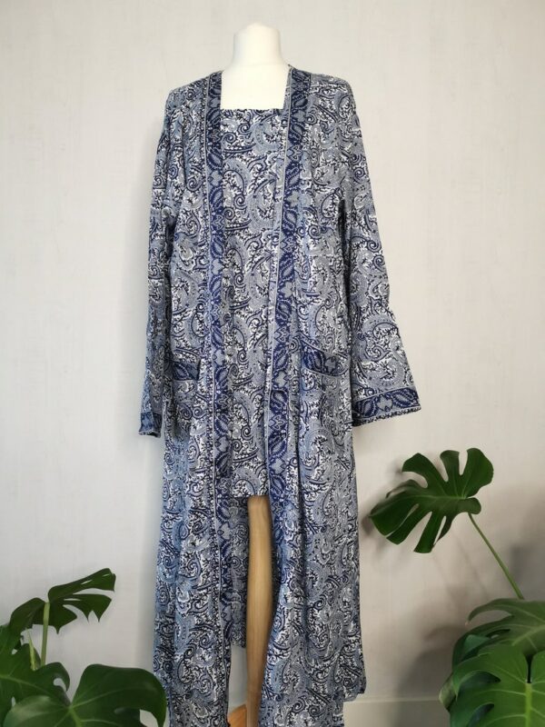 New Silk Slip Dress Kimono in Iced Blue Paisley
