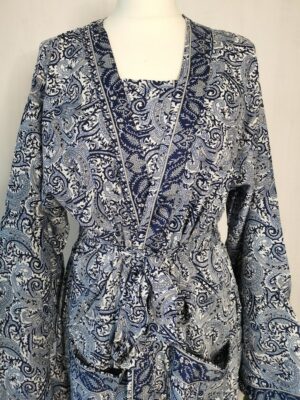 New Silk Slip Dress Kimono in Iced Blue Paisley - Image 5