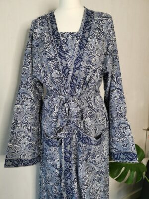 New Silk Slip Dress Kimono in Iced Blue Paisley - Image 6