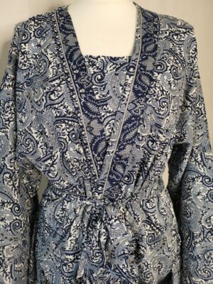 New Silk Slip Dress Kimono in Iced Blue Paisley - Image 7