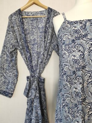 New Silk Slip Dress Kimono in Iced Blue Paisley - Image 8