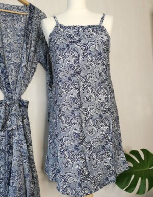 New Silk Slip Dress Kimono in Iced Blue Paisley - Image 9