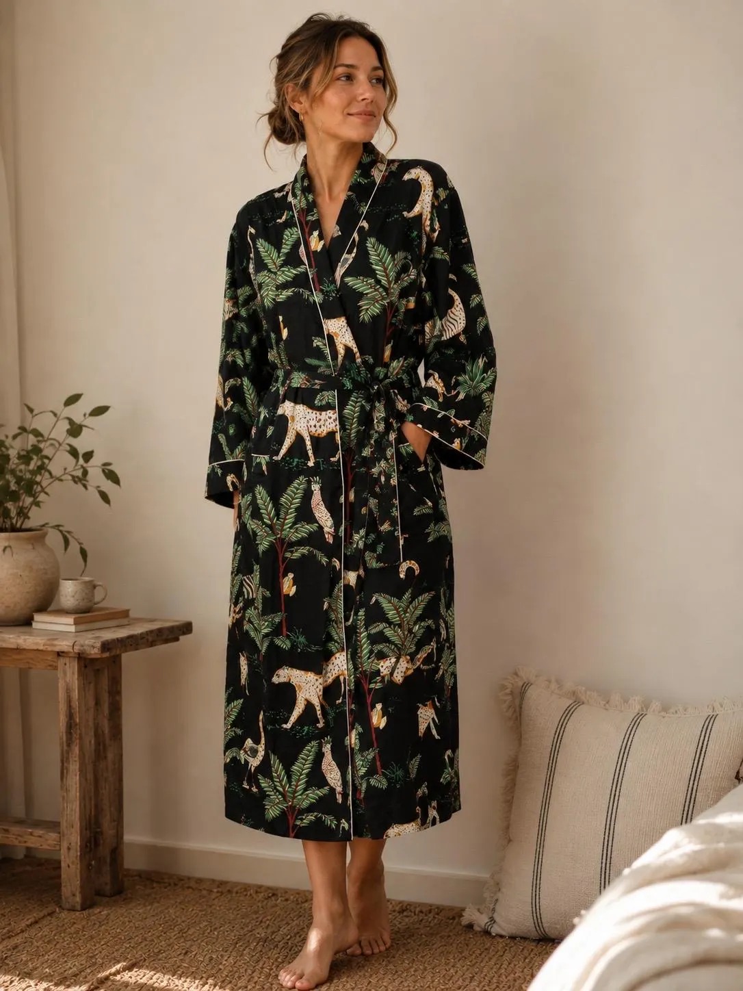 Pure Cotton Kimono-Classic Black Safari Animal Print