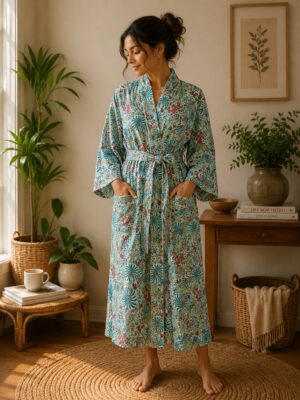 Pure Cotton Kimono in Blue Turquoise Waters shade
