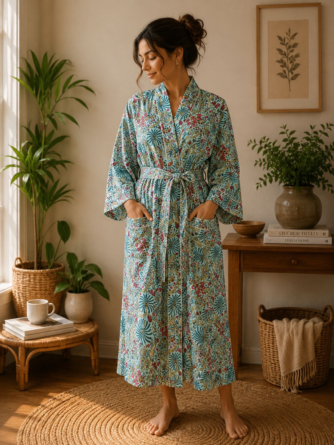 Pure Cotton Kimono in Blue Turquoise Waters shade