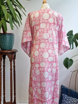 Pure Cotton Kaftan Kimono in Pretty White Pink Floral - Image 6