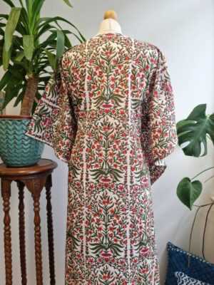 Pure Cotton Kaftan in White Green Pink - Image 3
